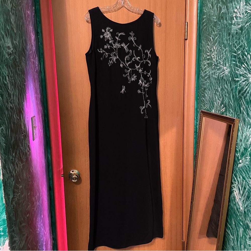 Together Black Maxi Dress with Silver Detailing Beaded Embroidery